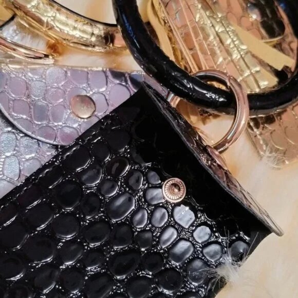 3 Piece Keyring Bracelet Set with Tassel and Card Holder. Black Gold and Silver - Picture 2 of 5